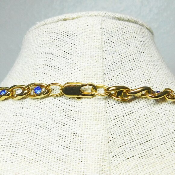 Gold Tone Necklace & Bracelet Set With Blue & Clear Rhinestones - Picture 4 of 4